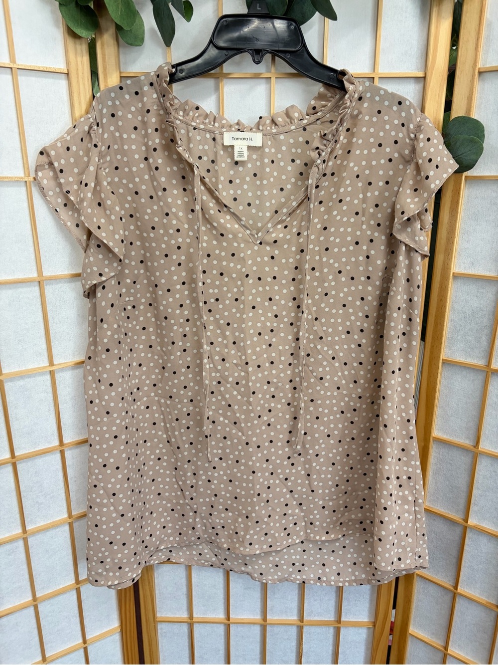 Tan Polka Dot Tie-Neck Blouse by LOUNGE